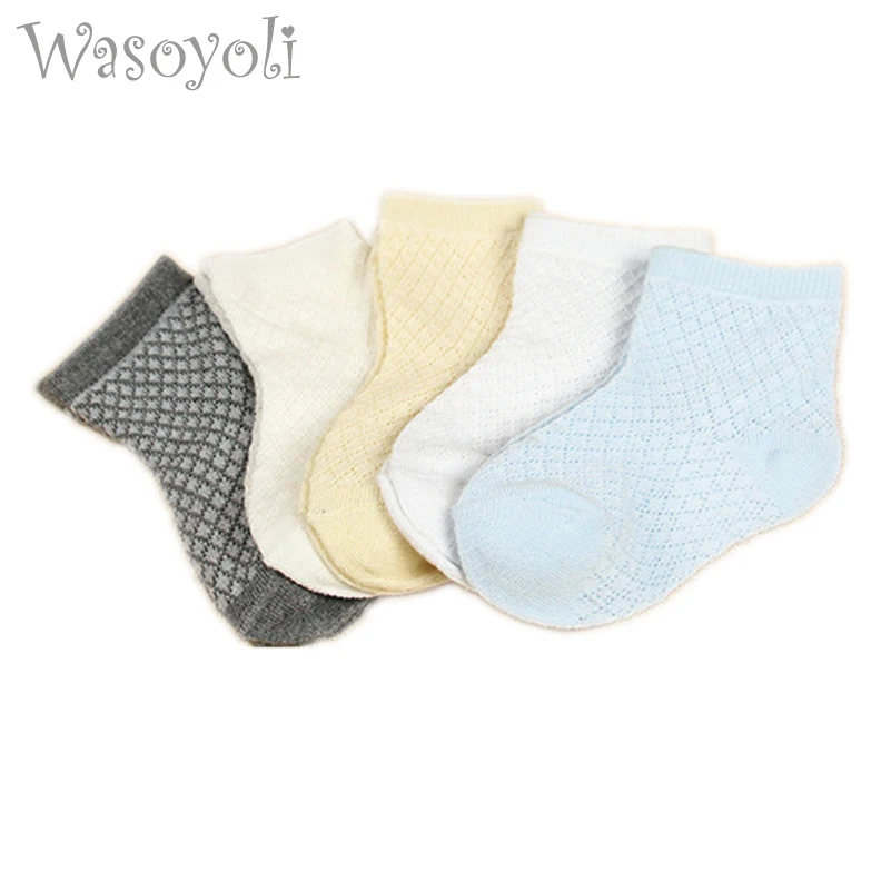 

Детские короткие носки Wasoyoli, 5 пар/Лот, для мальчиков от 2 до 10 лет, цветные летние тонкие хлопковые носки, однотонные милые носки