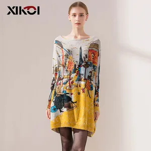 Женский вязаный свитер с рукавами летучая мышь XIKOI, Длинный свободный свитер с вырезом лодочкой и рукавом летучая мышь на осень