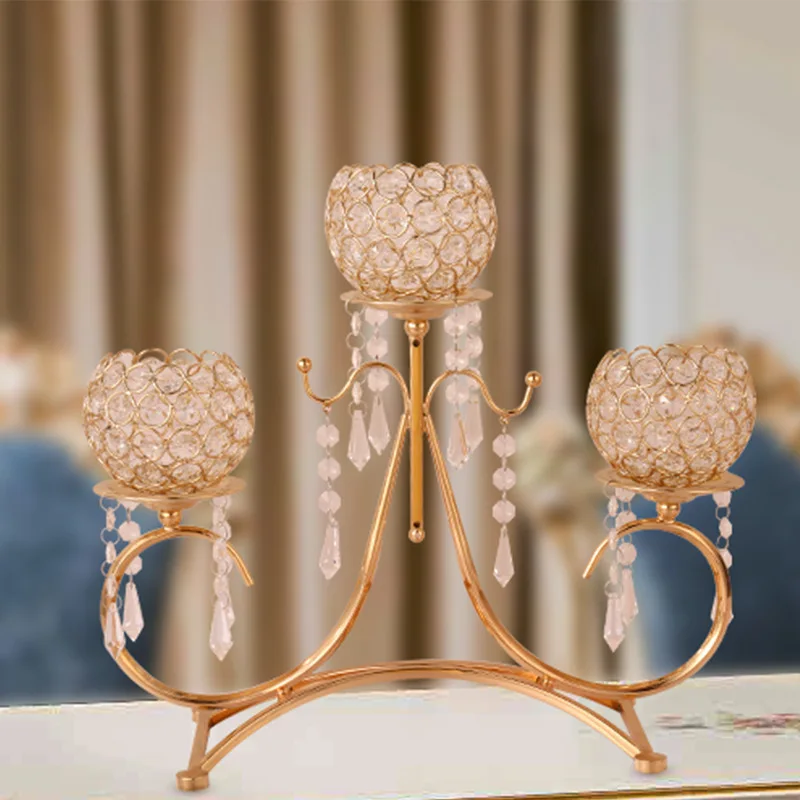 

Золото 3-руки металлический хрустальный подсвечник свадебные канделябры домашний декоративный подсвечник праздничное украшение для вечер...