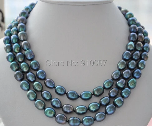 

LHX5568>>>50“ 9-10mm rice peacock black Freshwater cultured pearl necklace