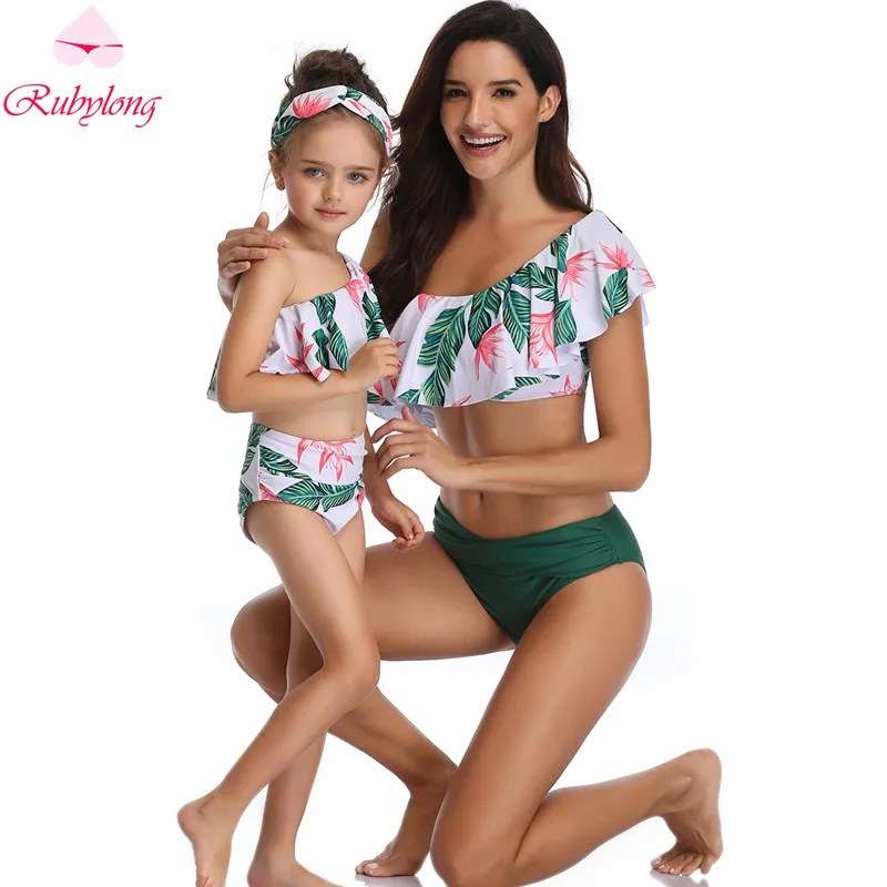 Семейные купальники бикини одежда для мамы и дочки наряды купальник на одно