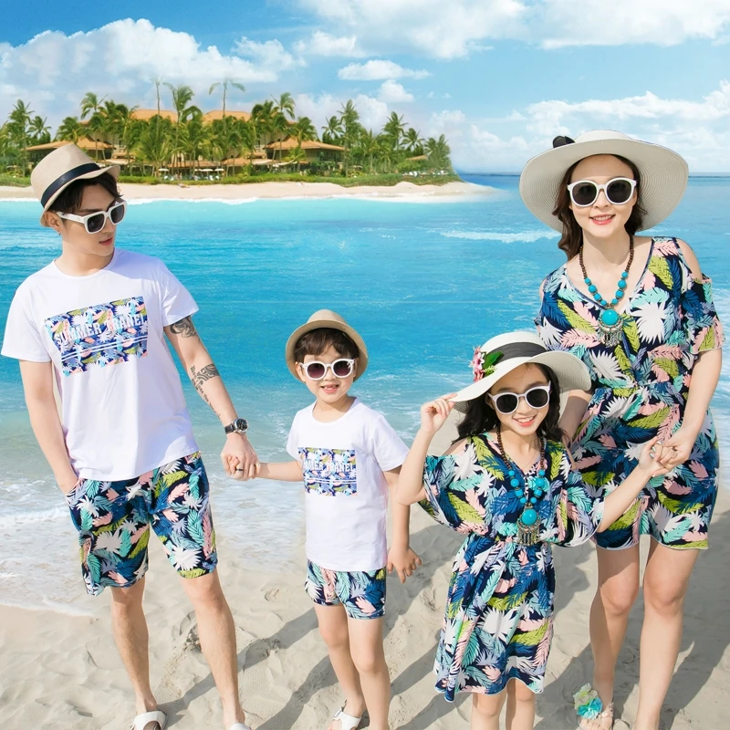 2018 Summer Family matching clothes mother daughter dresses father son outfits Girl Boy family look holiday blue Free Shipping | Мать и