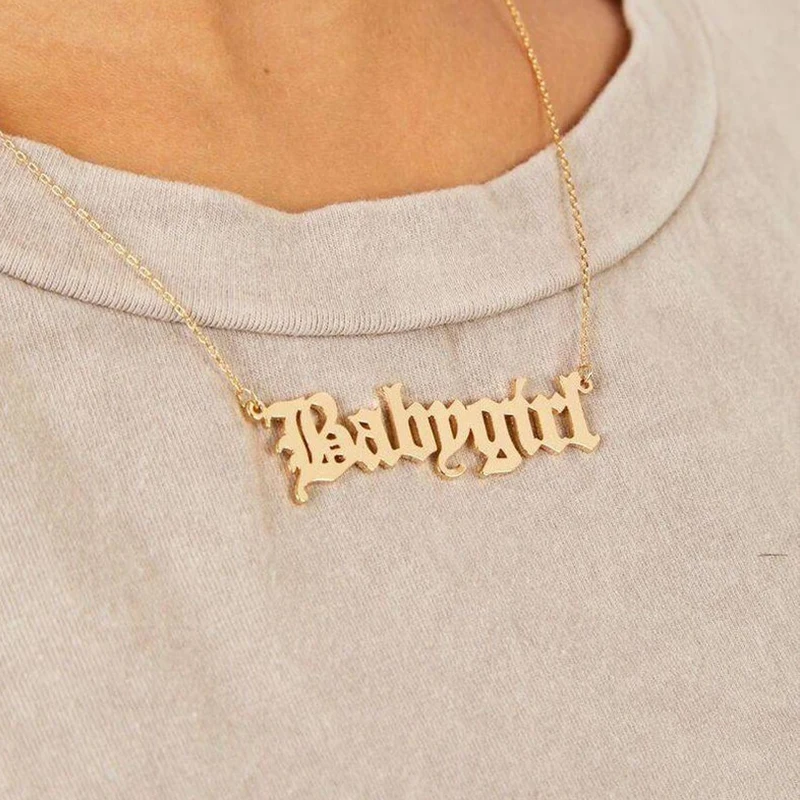 Personalized Old English Name Nacklace Custom Jewelry Stainless Steel Gold Women Wedding | Украшения и аксессуары