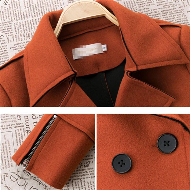 Autumn Winter Red Wool Coat Women Windbreaker Plus size Slim Caramel Blend Jacket Outwear Casual Woolen Female | Женская одежда