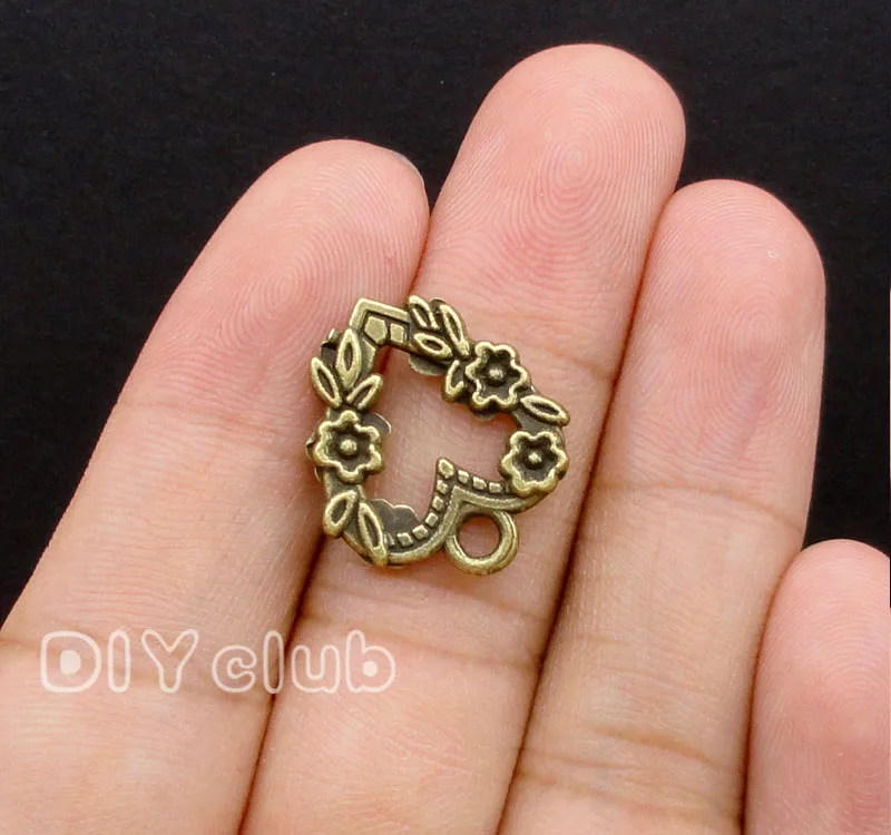 50pcs античный бронзовый цветок Сердце Подвески 2 сторонние 21x18 мм|Шармы| |