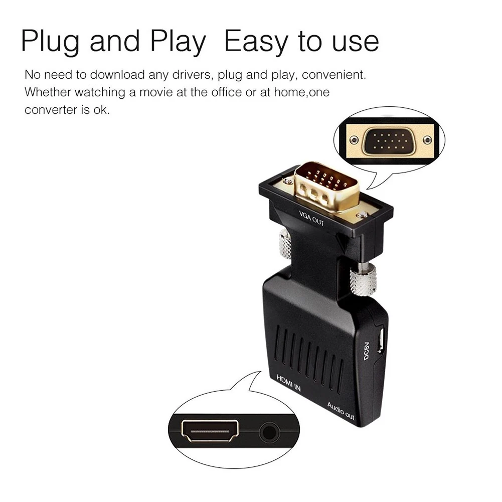 Лучшие предложения VGA штекер-HDMI гнездо с аудио адаптером Поддержка сигнала 1080P |