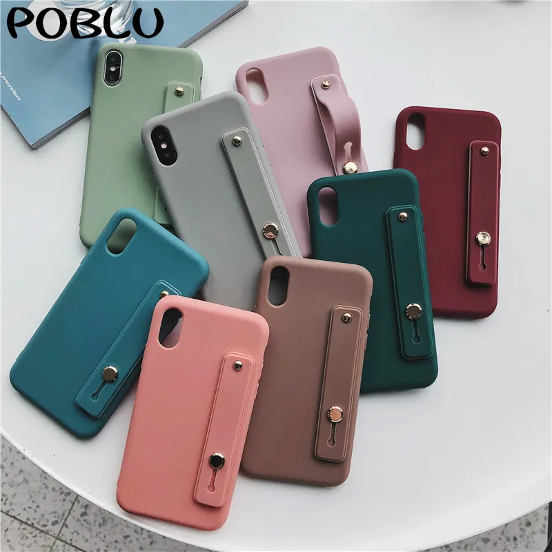POBLU Cute Candy Color Wrist Strap Hand Band Soft Silicone Couples Case For iphone XR XS Max 6S 7 8 Plus Stand Phone Cover |