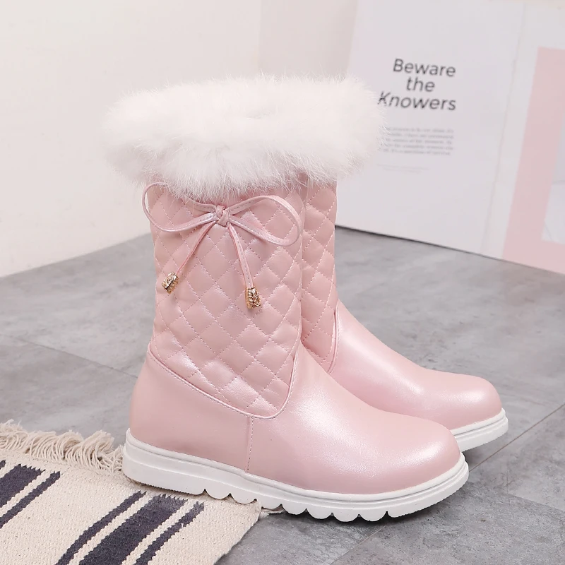 Прямая поставка женские зимние сапоги с мехом белые черные короткие модные