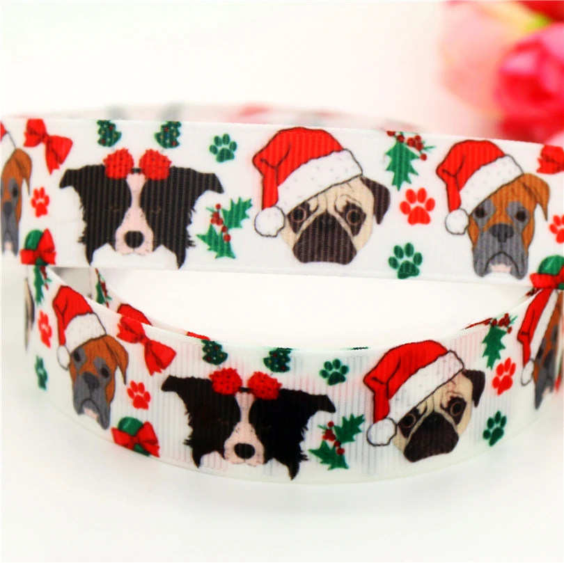 Бесплатная доставка корсажная лента с рождественским принтом бульдога 7/8 дюйма