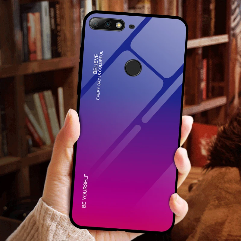 Роскошный градиентный чехол из закаленного стекла для huawei Y6 Y7 Prime ATU-L31 ATU-L42 LDN-L21 LDN-LX3 чехол для телефона защитный чехол