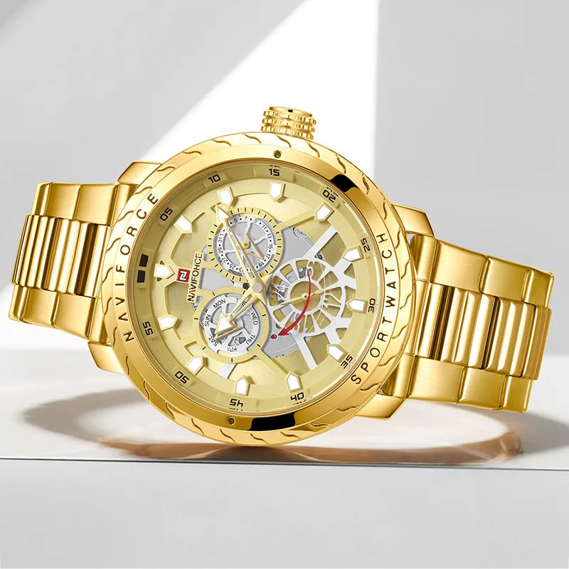 Naviforce золотые часы для мужчин роскошные мужские Топ бренд класса люкс хронограф 30