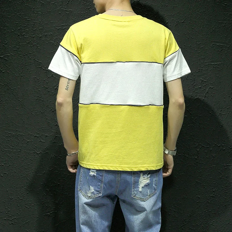 Новые Марка Лето Хлопок Футболки Мужчины Лоскутная Цвет Желтый С Коротким