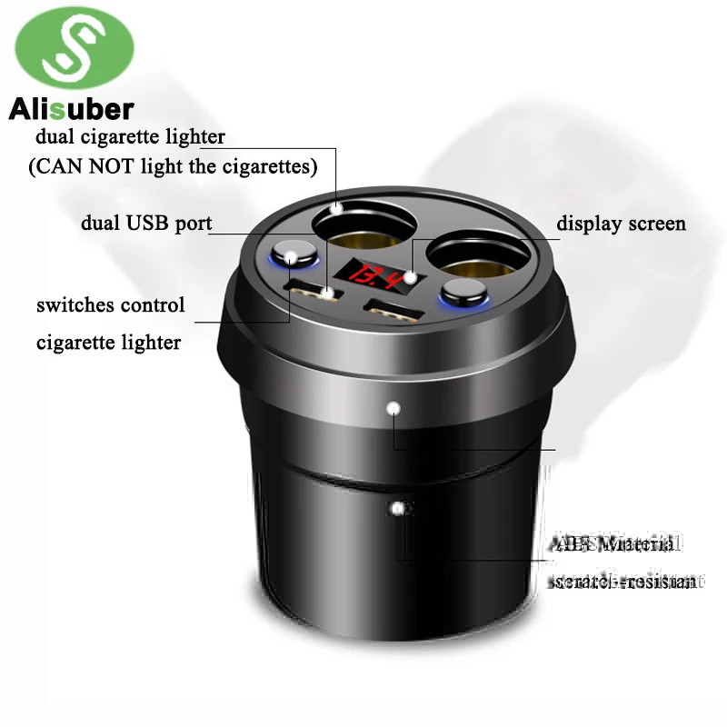 Alisuber чашка для автомобиля с двумя портами USB Зарядное устройство 3.1A быстрой