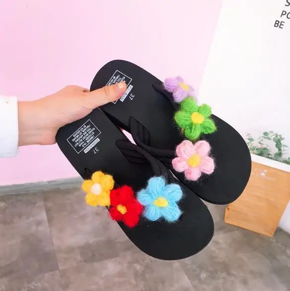 

HAHAFLOWER 2019 Summer EVA Wedge Heels beach Slippers Women Shoes flower Female Flip Flops Ladies Platfor
