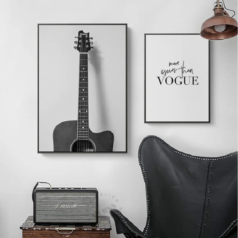 Черно белая гитара с надписью Vogue Music Box Player Calm Современная Скандинавская