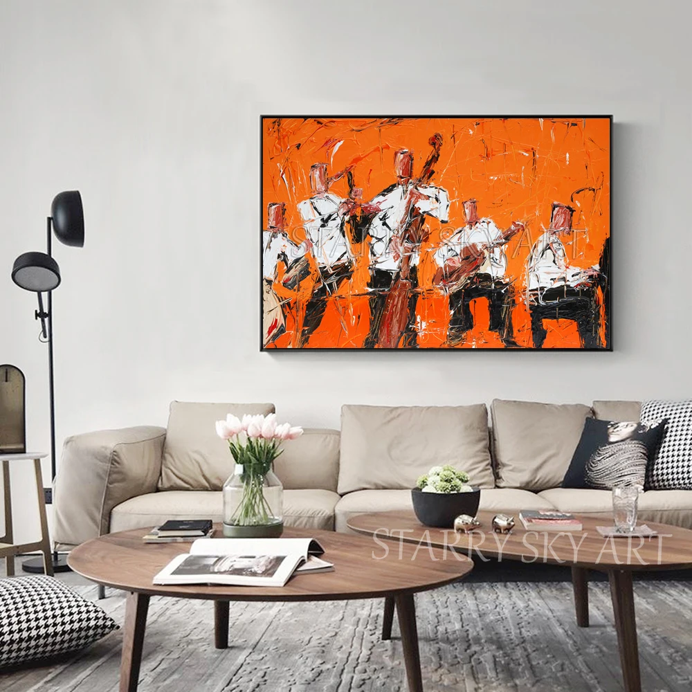 New Painting Abstract Wall Art Orchestra Figures Oil on Canvas and Musical Instrument | Дом и сад
