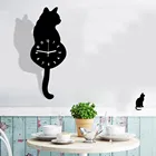 Новый современный черный кот с хвостом многоцветные часы управления цифровой стол будильник термометр Настольный Декор 1O17