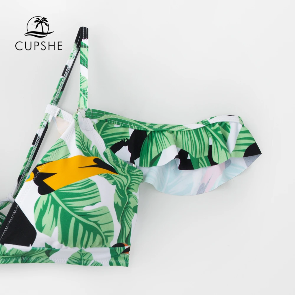 CUPSHE сексуальные зеленые листья и Попугаи с открытыми плечами бикини наборы 2019