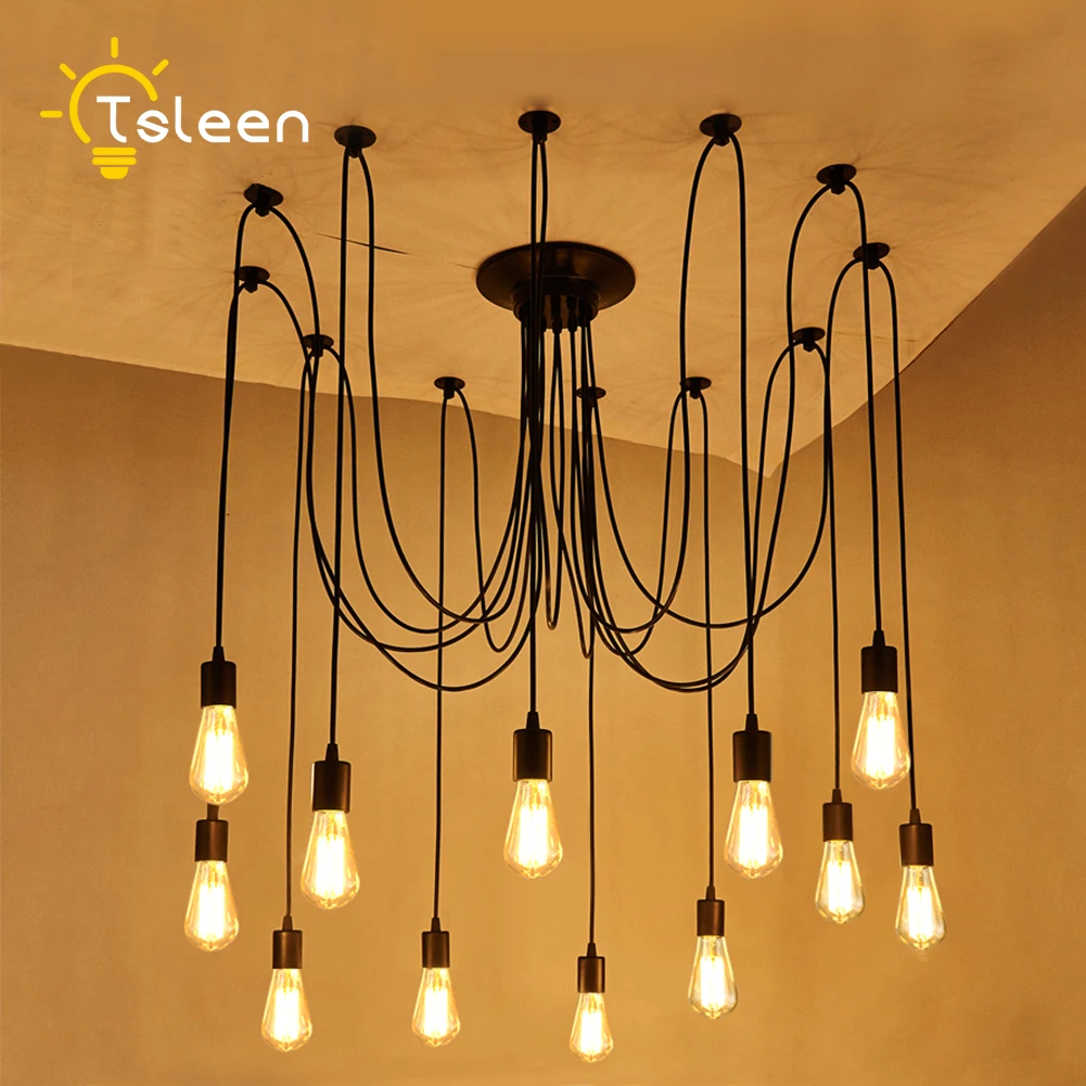 

12 Heads 2M Cable 12 Bulbs 110V 220V Retro Edison Bulb Holder E27 Socket Antique Brass Lamp Base Lampholder For Pendant Light