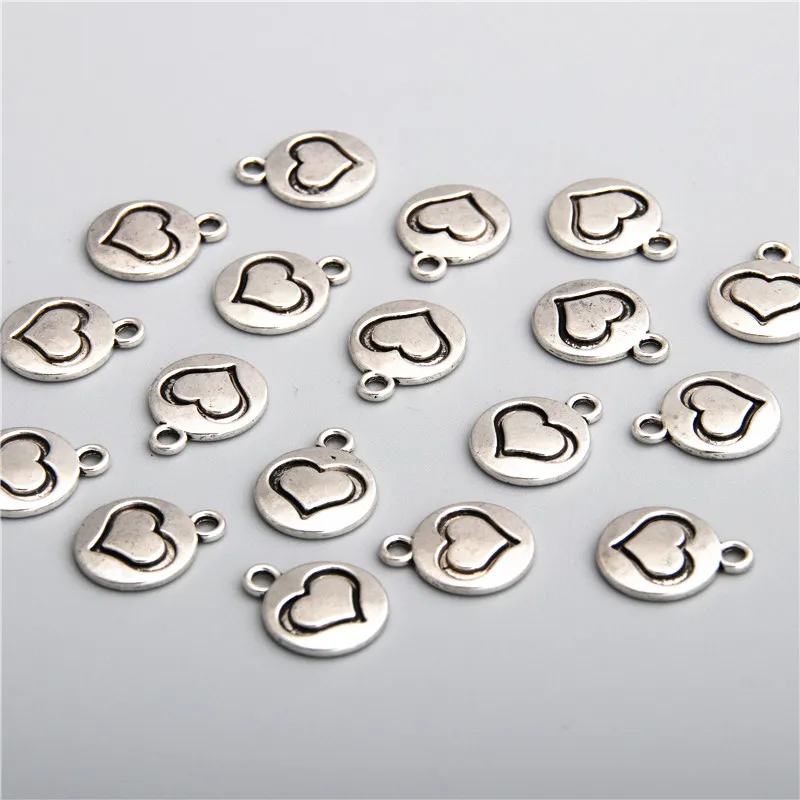 20pcs Silver Color Charm Round Hearts Charms Pendants For Necklace Bracelet Jewelry Accessories A2783 | Украшения и аксессуары