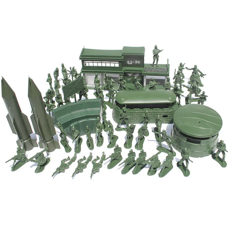 

World War II 56pcs/set soldier boy sand table model toy Full 5cm soldier Military Bases Set nostalgic toys
