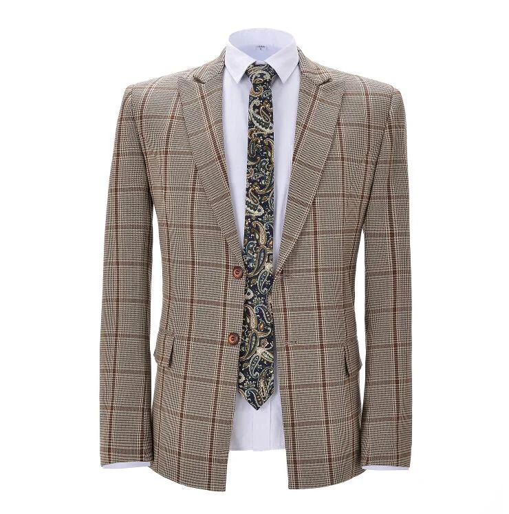 Jacket Мужские костюмы из двух предметов, приталенные деловые костюмы жениха, коричневые благородные Клетчатые Шерстяные смокинги для официальных свадебных костюмов(Блейзер+ брюки - Цвет: Jacket