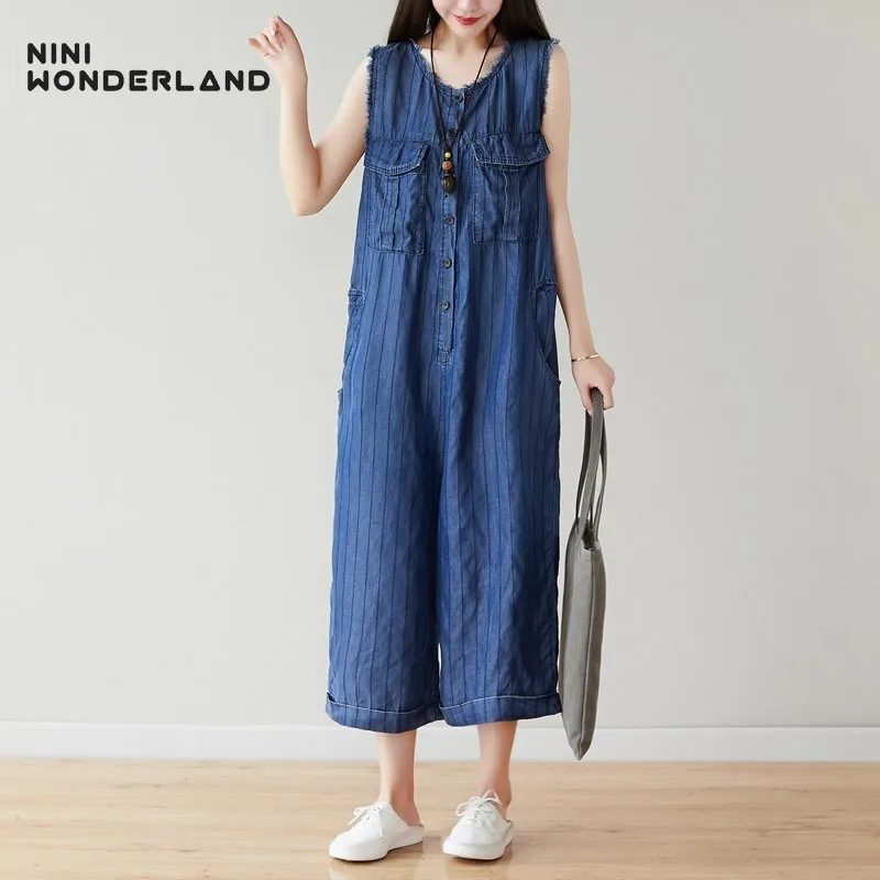 NINI WONDERLAND женские комбинезоны в полоску Модный Тонкий джинсовый комбинезон