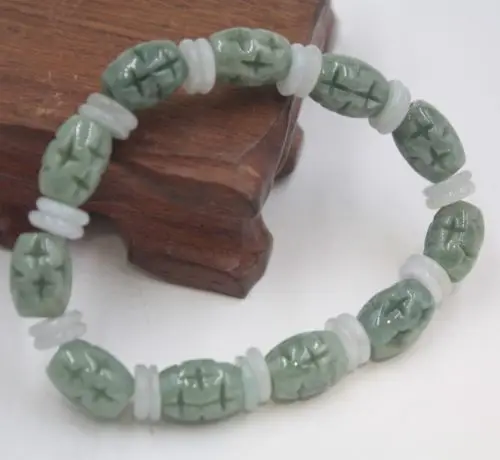 Natural Grade A Jade Green Jadeite 10x14mm Oval Hollow Bead Lucky Bracelet | Ювелирные украшения