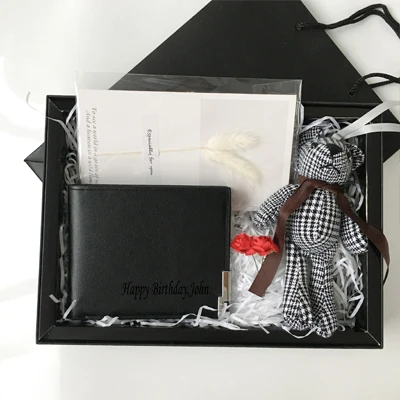 Black wallet C Пользовательское имя отец Жених шафера бойфренд подарки из искусственной кожи Набор для кошелька подарок для мужчин день рождения - Цвет: Black wallet C