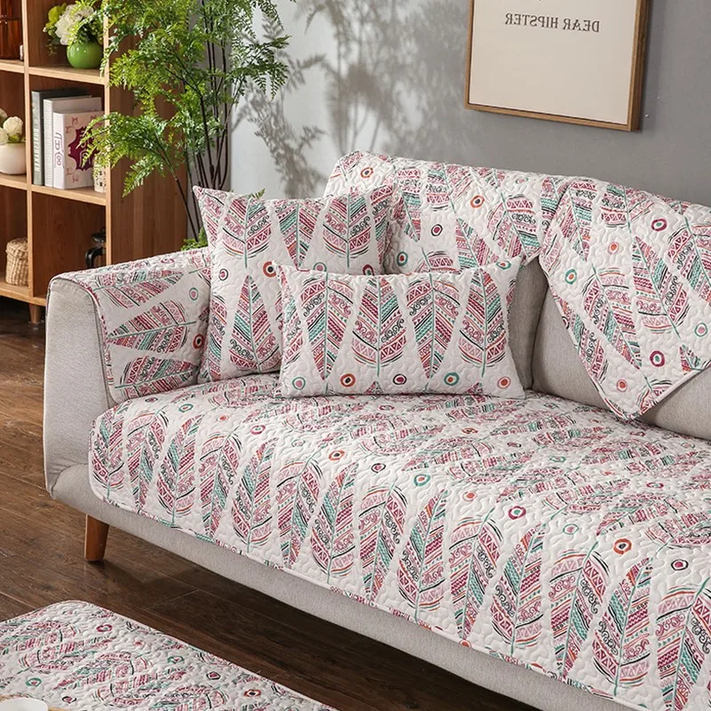 Креативный чехол для дивана с перьями хлопковое нескользящее полотенце чехлы