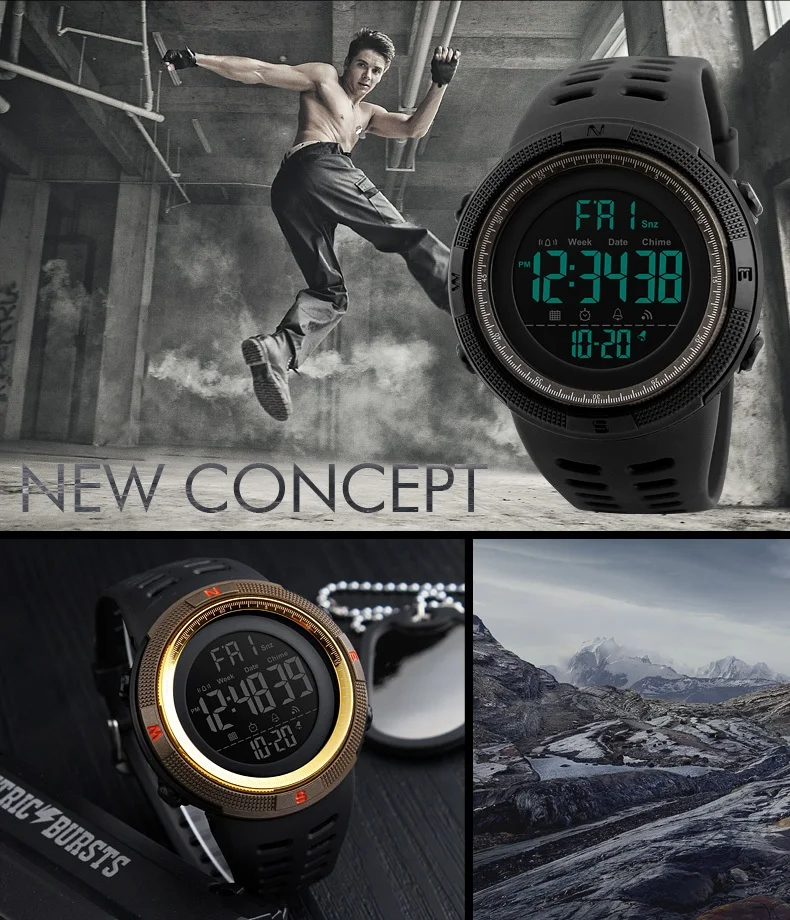Часы наручные мужские электронные модные уличные спортивные водонепроницаемые