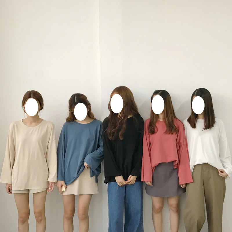 7 цветов 2021 весна-осень Базовый стиль свободные однотонные футболки с длинным