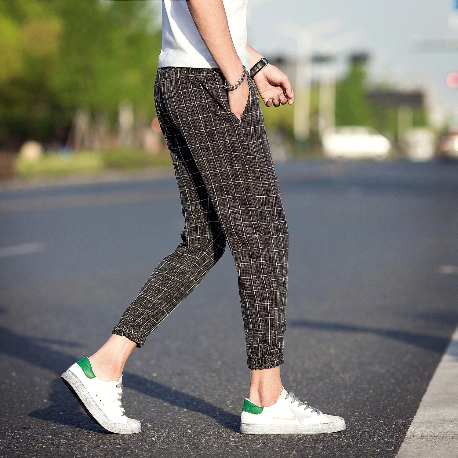 Повседневные брюки в клетку на весну и осень мужские стиле хип хоп спортивные