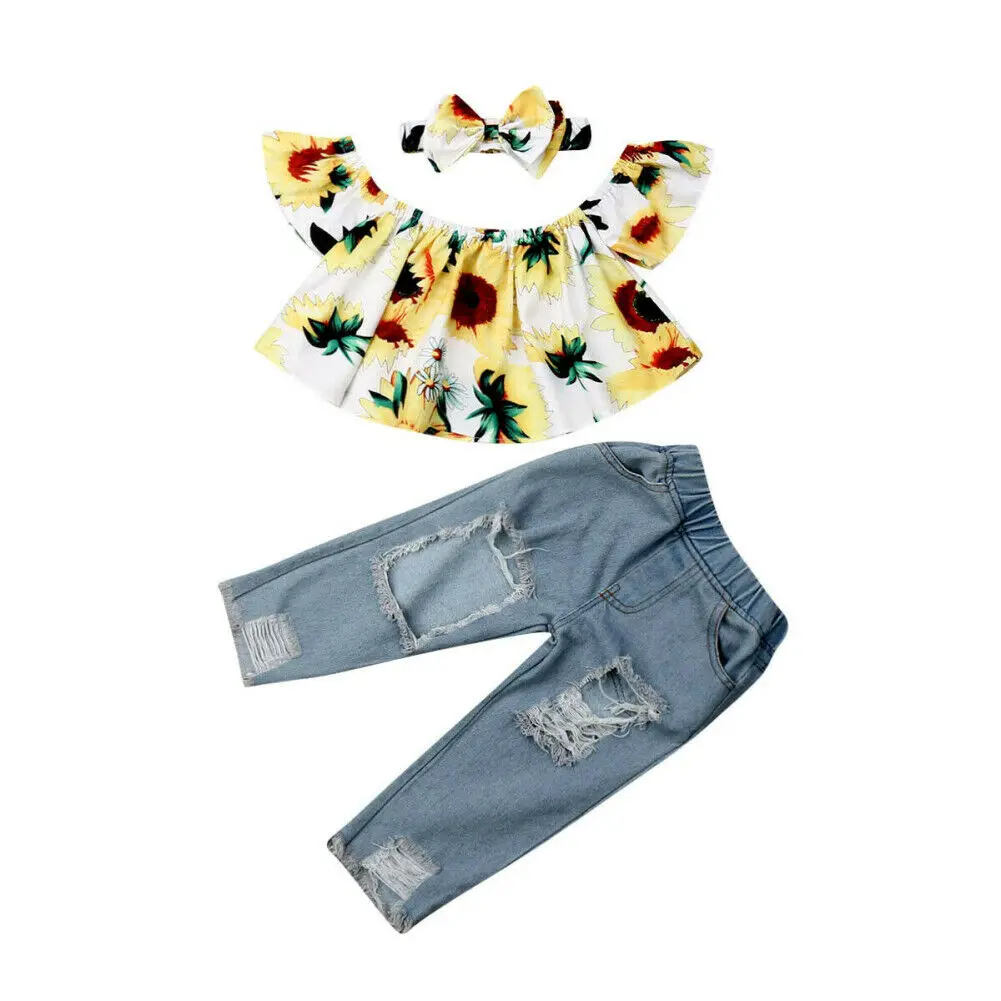 Комплект из 3 предметов для маленьких девочек топы с цветочным принтом и