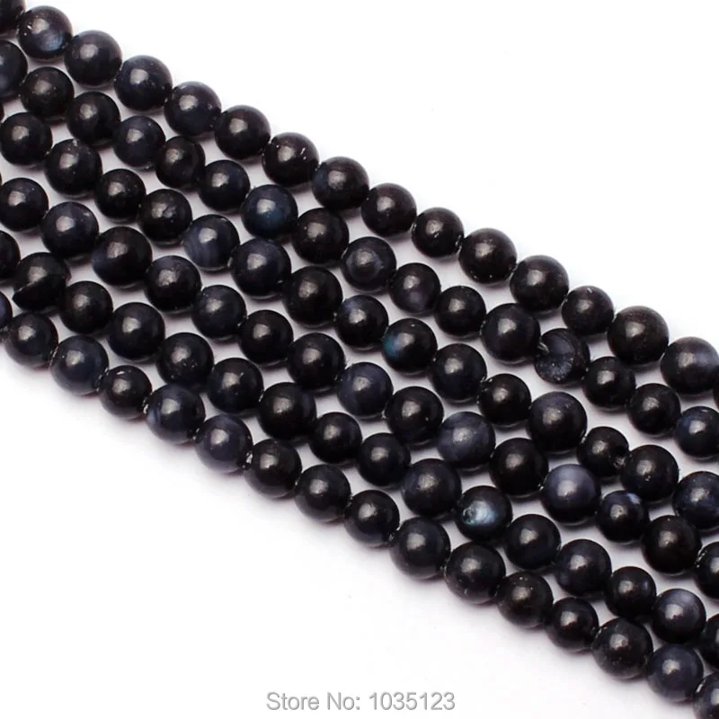 

High Quality 4mm Smooth Natural Black Shell Round Shape DIY Gems Loose Beads Strand 15" Jewellery Creative Making w3376