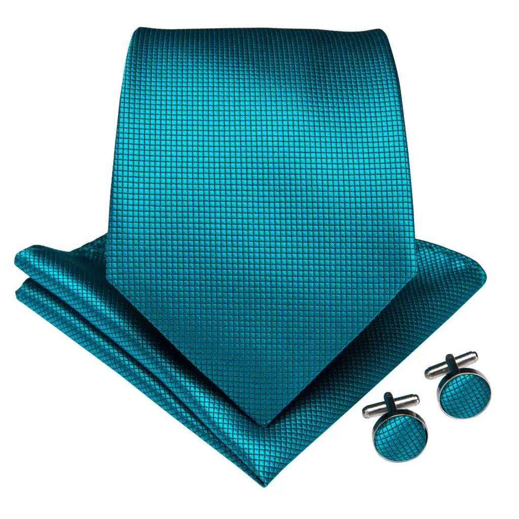 

2019 DiBanGu Top Blue Mens Tie Clip 100% Silk Neck Tie 150cm Long Tie Hanky Cufflinks Tie for Men Business Wedding Party Tie Set