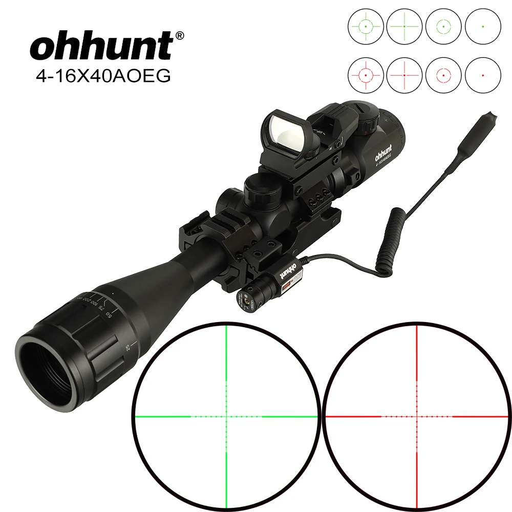 Ohhunt 4-16X40 AOEG Hunitng Combo Riflescope Mil Dot проволочная сетка с красно-зелеными лазерными прицелами и красным точечным тактическим оптическим прицелом