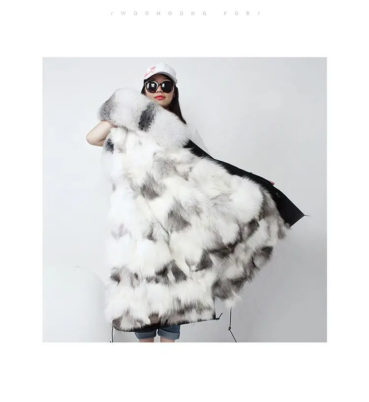 New Fashion Winter Women Real Fox Fur Coat Outerwear Female Naturel Fox Fur Collar Hooded Warm Thicken Jacket Plus Size H12