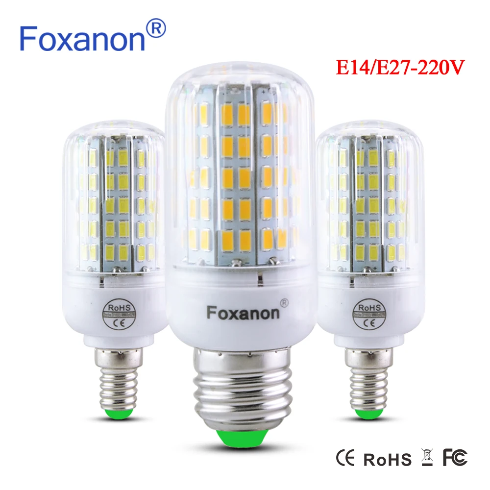 Светодиодная лампа Foxanon 6 шт. E27 220 В 5730 SMD светодиодная E14 Corn 24 30 42 64 80 89 108 136|e14 corn|led bulb