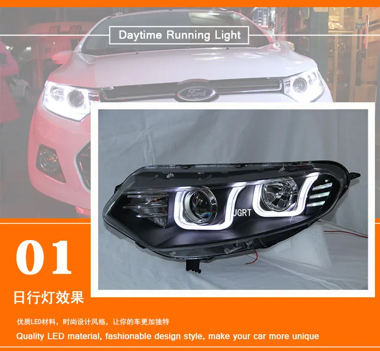 2 шт светодиодный фары для Форд Ecosport 2013 автомобилей Светодиодный свет двойной ксеноновой линзы автомобильные аксессуары Габаритные огни противотуманных фар