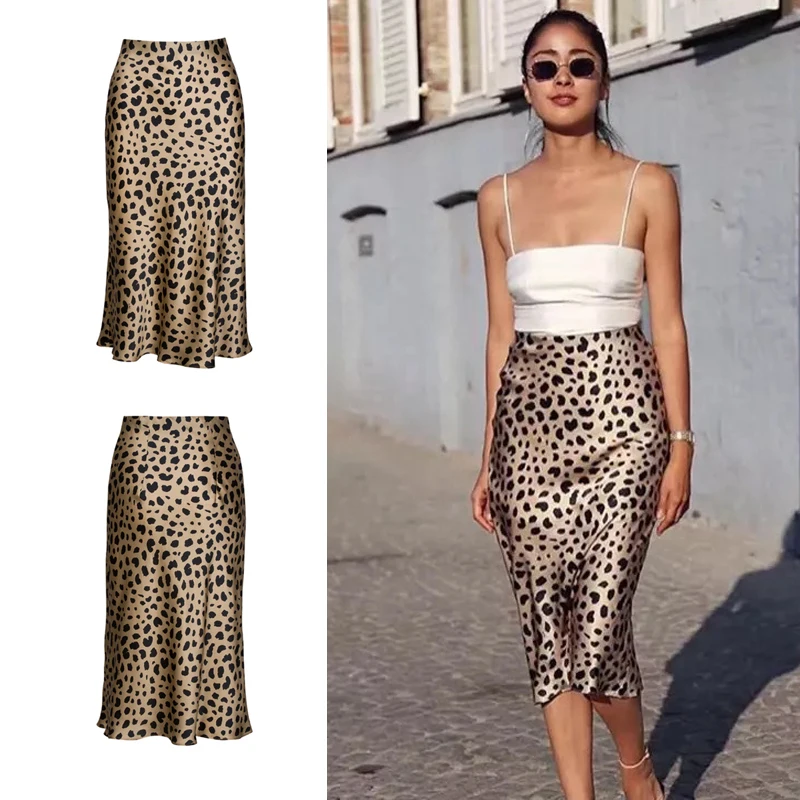 Юбка с леопардовым принтом Женская юбка трапециевидной формы завышенной талией