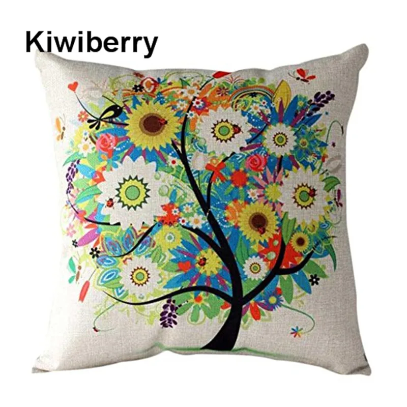 Kiwiberry House Decorative Tree Flowers Floral Printed Sofa Pillowcase Linen Square Chair Car Seat Cushion Cover Zippered Bt21 | Дом и сад