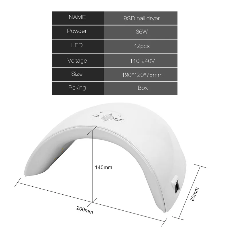 Modelones 36 Вт УФ светодиодная лампа для сушки ногтей всех типов геля 12 светодиодов