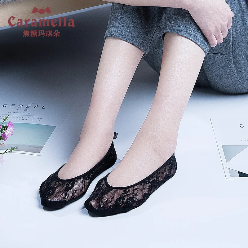 Женские короткие носки с рюшами Caramella кружевные бантиком и сеткой Chaussettes лето 2019