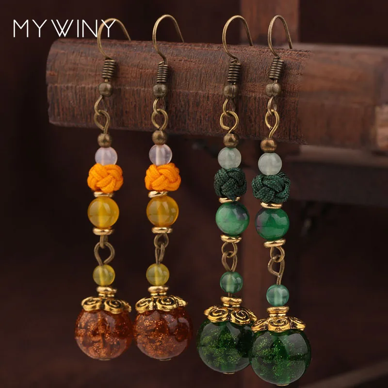 Винтажные оплетенные зеленые серьги ручной работы со звездами новые