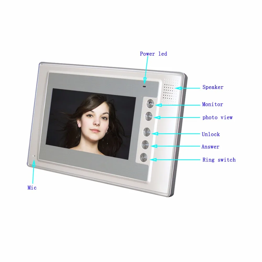 Домашняя безопасность 7 дюймов TFT LCD монитор Цвет видео домофон система ИК