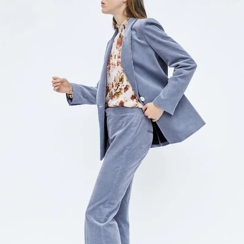 JuneLove, женские весенние вельветовые блейзеры с длинным рукавом, винтажные, на одной пуговице, женские сплошные блейзеры, повседневные, официальные, женские блейзеры, верхняя одежда