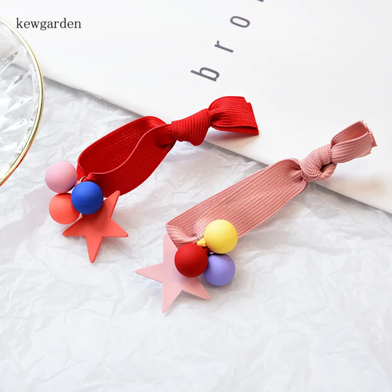Kewgarden Cotton Ball Star Hair Accessories Elastic Bands Kids Girls Ponytail Rope Ring Headwear 4 Pcs | Мать и ребенок
