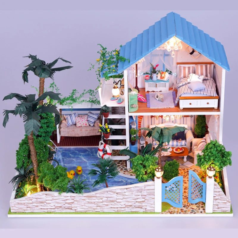 DIY Кукольный дом Миниатюрный с мебелью 3D Деревянный кукольный домик ручной