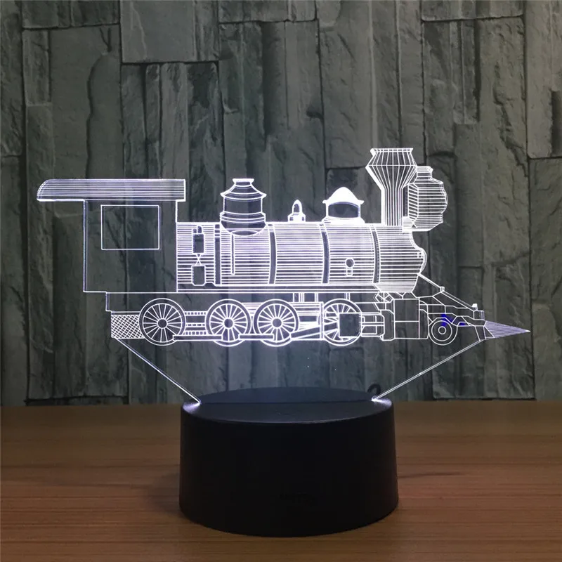 Локомотив со старым поездом 3D визуальную иллюзию лампы прозрачный акриловый